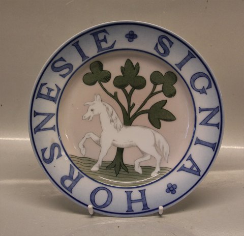 Town PLates with Coat of Arms of Copenhagen Thre Towers Signed 24 cm Bing and 
Grondahl Signia Horsnesie Town Plates with Coat of Arms of Horsens: Horse and 
plant  Signed by Effie Hergermann-Lindencrone 23.8 cm