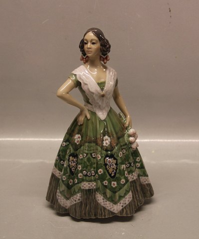 Sjælden Grøn Dahl Jensen 1124 Spanierinde 25 cm Spansk danserinde i grøn kjole