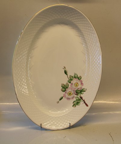 B&G Victor Hugo - vild rose på hvidt porcelæn med guldkant 015 Stort ovalt 
stegefad 40,5 cm (315)
