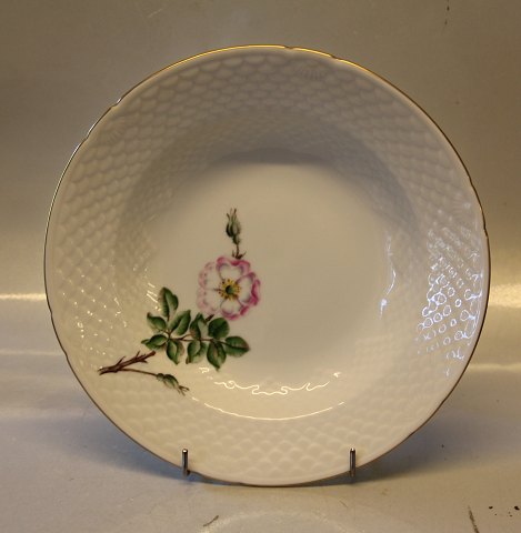 B&G Victor Hugo - vild rose på hvidt porcelæn med guldkant 022 Stor dyb 
tallerken 24 cm (322)