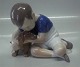 B&G figur 1951 Dreng i blå trøje med grævlingehund 13 cm IPI