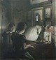 Opus  47. Evening.  Two girls at the piano. 1904   23.5 x 21.5  cm Plate 
destroyed.    Colour Mezzotinte. Signed Original Etching Peter Ilsted.
