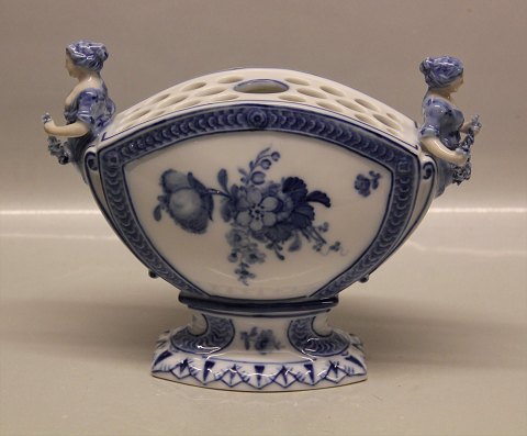 Danish Porcelain Blue Flower curved Tableware 1572-10 Bouquetiere with woman 
figural handles 18 x 23 cm
