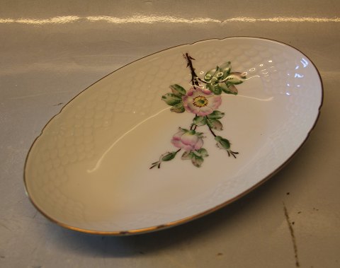 B&G Victor Hugo - vild rose på hvidt porcelæn med guldkant 039 Oval kageskål 24 
cm