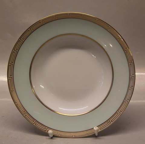 B&G porcelæn  Hvidt porcelæn, antik græsk kantet guldbort på grøn kant 023 Små 
dybe tallerkner 21,5 cm (323)