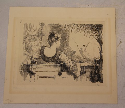 Nr 101 1901 Den lille Prinsesse Trykt i 5 ekspl  og pladen er udslebet Lysmål 
11.5 x 15 cm Frans Schwartz 1850-1917, maler og raderer