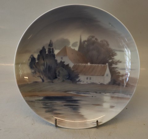 B&G 3994-357-20 Plate: Bulding by a lake 20 cm Signed EK Emma Kongsboell
 B&G Porcelain
