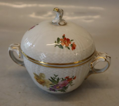 493-1680 Sukkerskål med låg 11 x 14 cm  Kongelig Dansk Let Saksisk Blomst