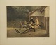 Children playing in the yard with wagon and rocking horse. Peter Ilsted 
Signature. Plate 21.1 x 28.3 cm # 15 of 75. Covered by glass in old wooden frame