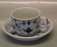 Blue Fluted Hotel Danish Porcelain 2016-1 Chocolate cup 5.3 x 8 cm, thick edge, 
saucer 14 cm
