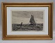 Etching: Carl Locher 1881 Marine 46 x 41 cm Including the golden frame